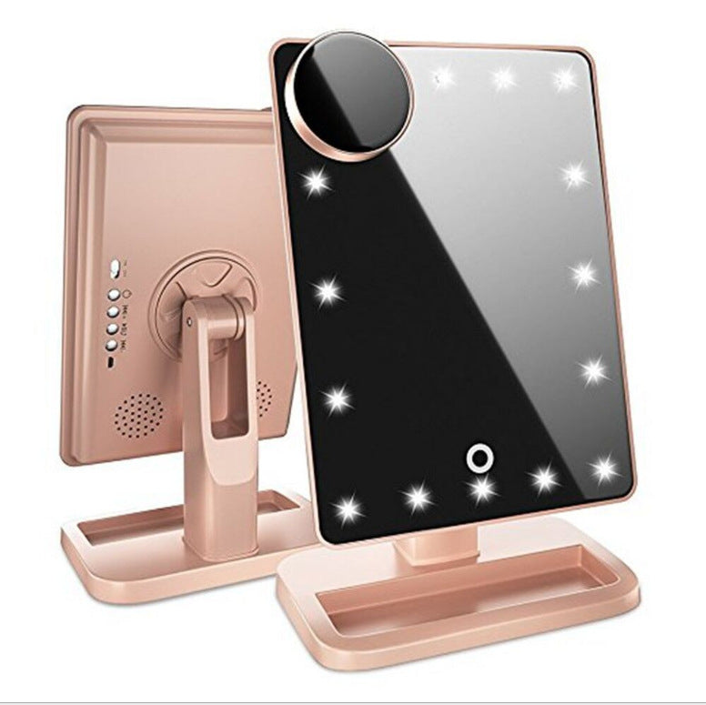 Touch Screen Makeup Mirror With 20 LED Light Bluetooth Music Speaker 10X Magnify